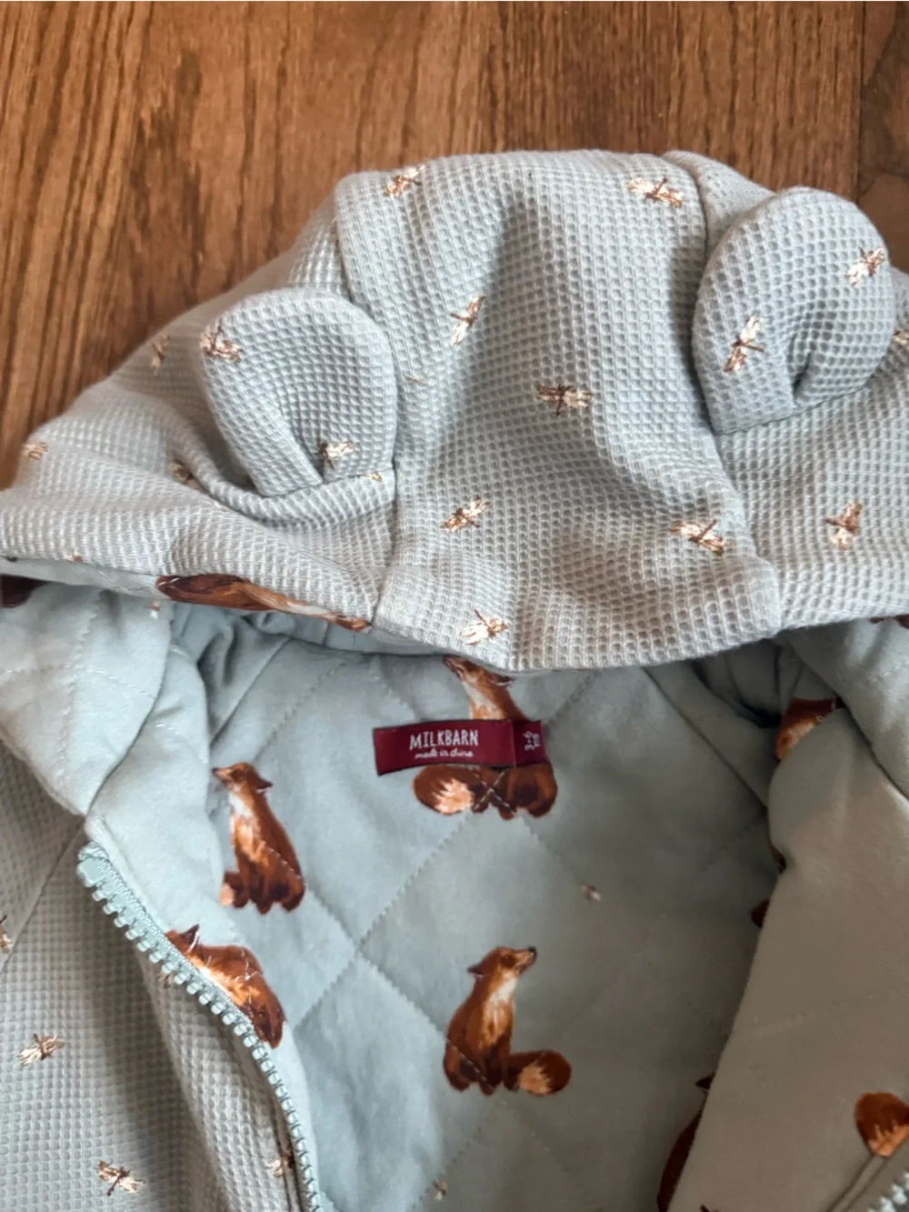 Milkbard Fox and Dragonfly Reversible Waffle Knit/Quilted Hooded Jumpsuit 3-6mo